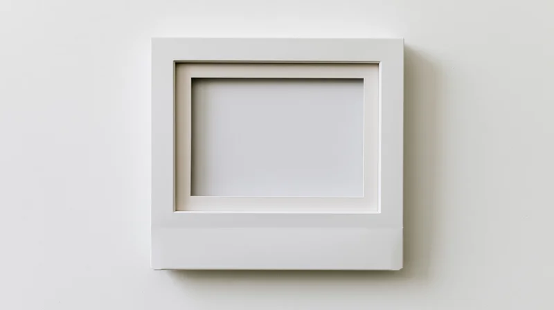 Blank white polaroid frame mounted on a plain wall with copyspace