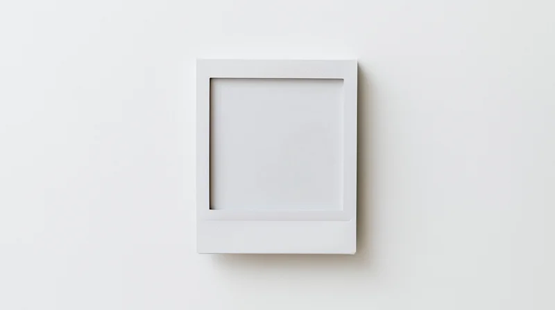 Blank polaroid photo frame lying flat on white surface