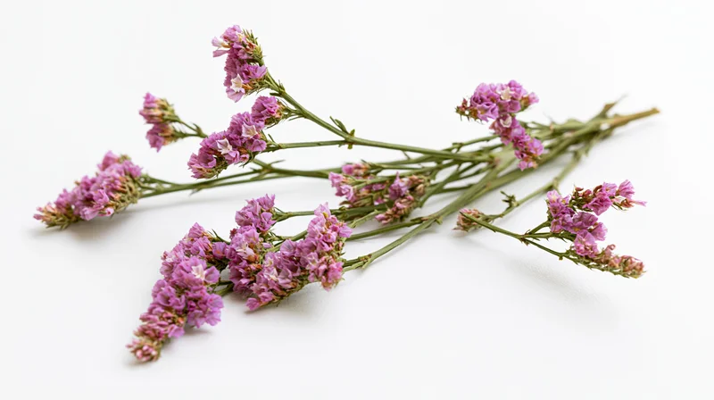 Dried statice flowers arranged on white background