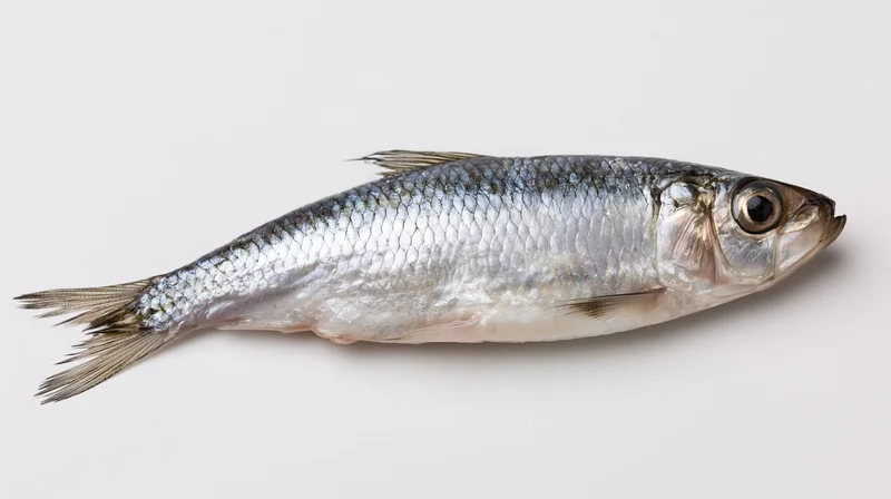 Fresh herring fish lying flat on white background
