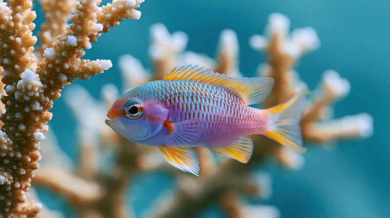 Colorful tropical fish swimming near coral in underwater reef environment