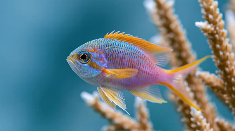Colorful tropical fish swimming near soft coral in underwater reef environment