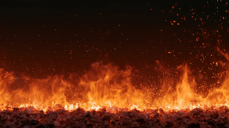 Intense fire burning along the bottom of the frame