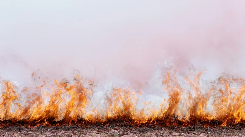Wall of flames burning intensely along the ground in an open landscape