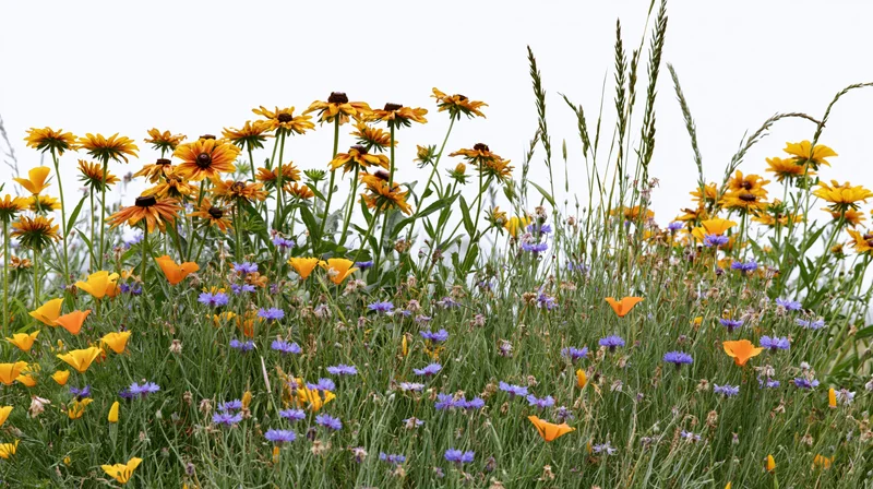 Wild meadow of California poppies and black-eyed Susans