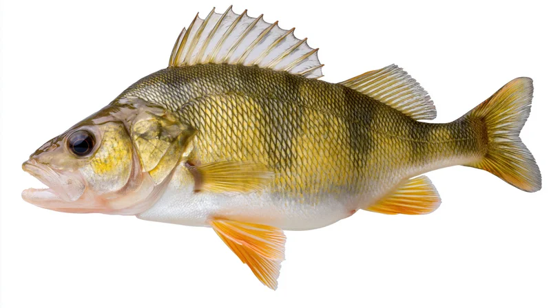 Yellow perch fish isolated against white background