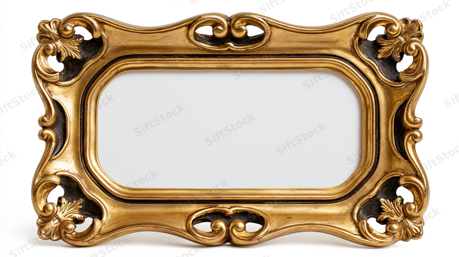 Ornate gilded baroque-style frame with carved details on white background