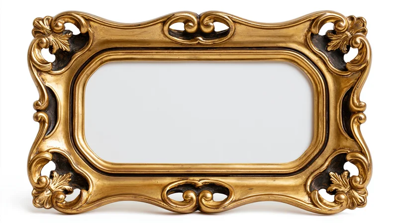Ornate gilded baroque-style frame with carved details on white background