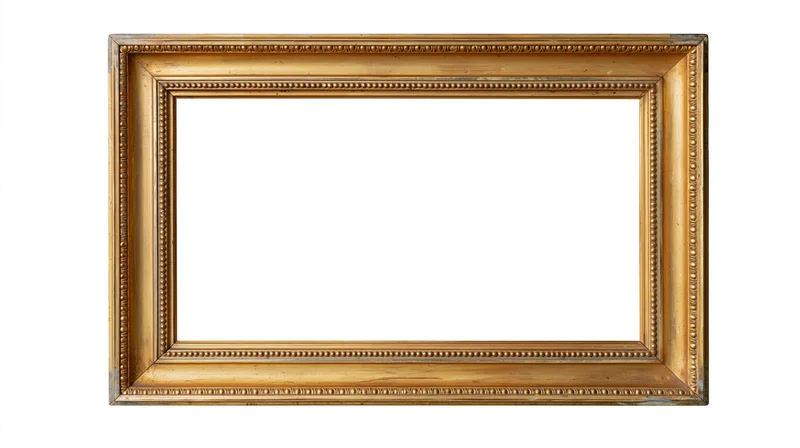 Antique rectangular picture frame with ornate beaded molding on white background