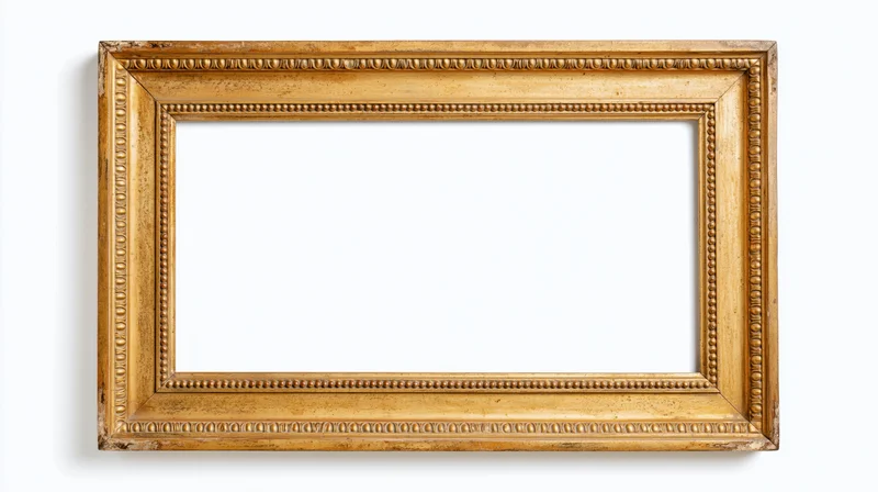 Antique rectangular picture frame with ornate beaded molding isolated on white background