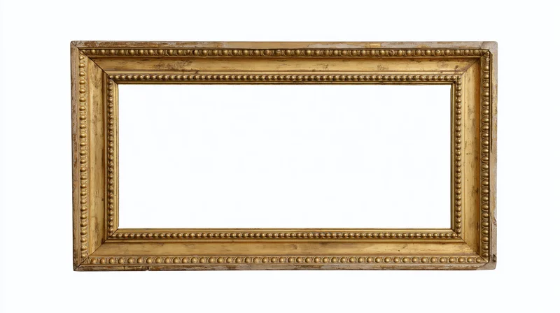 Antique rectangular picture frame with ornate beaded molding isolated on white background