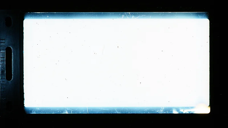 Overexposed blank 16mm film frame with sprocket holes on black background