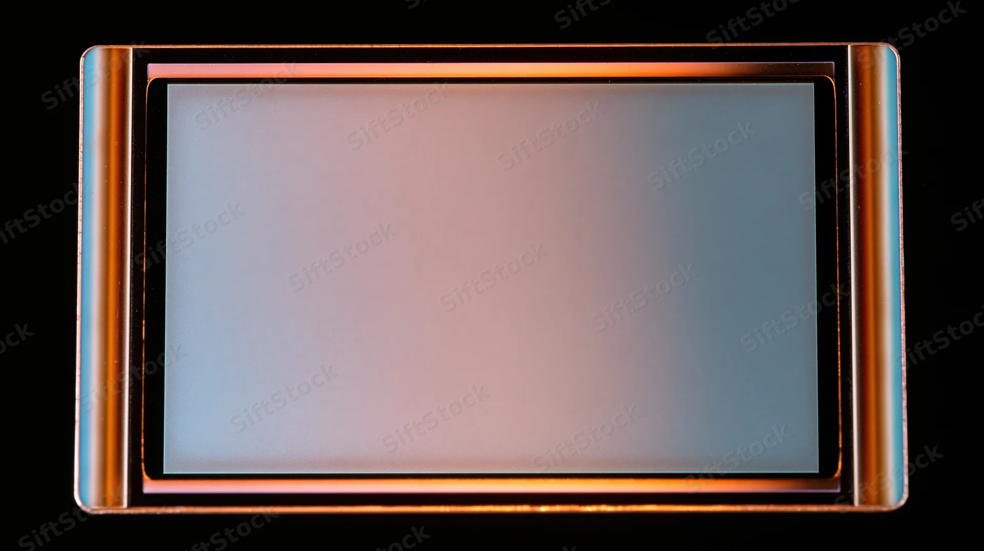 Blank overexposed analog film frame with metallic border on black background