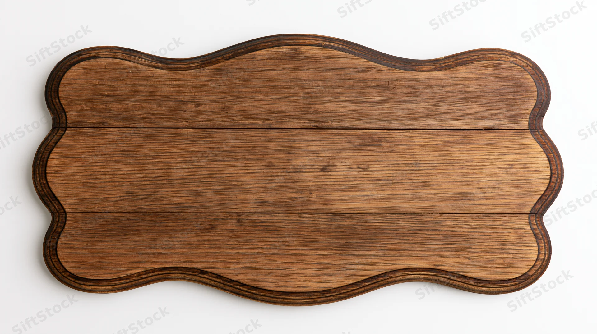Vintage wooden sign with ornate scalloped border isolated on white background