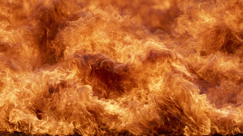 Close-up of intense flames burning across the frame