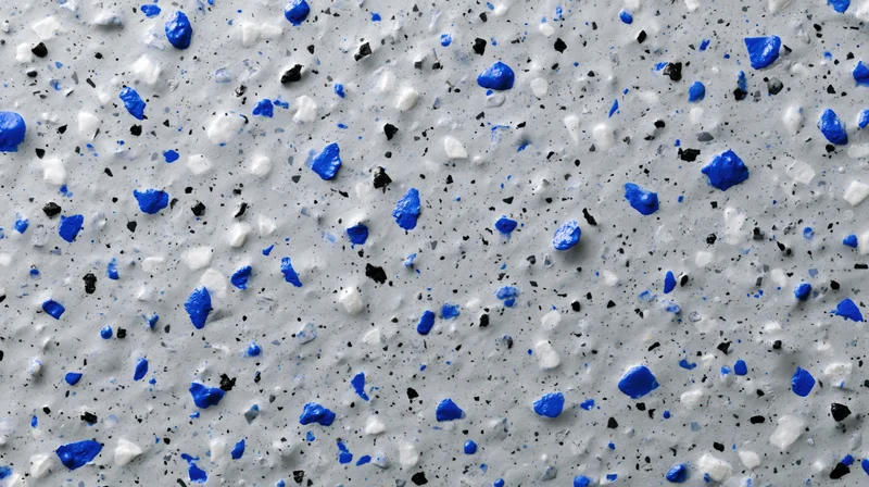 Close-up of grey epoxy floor with blue white and black speckles