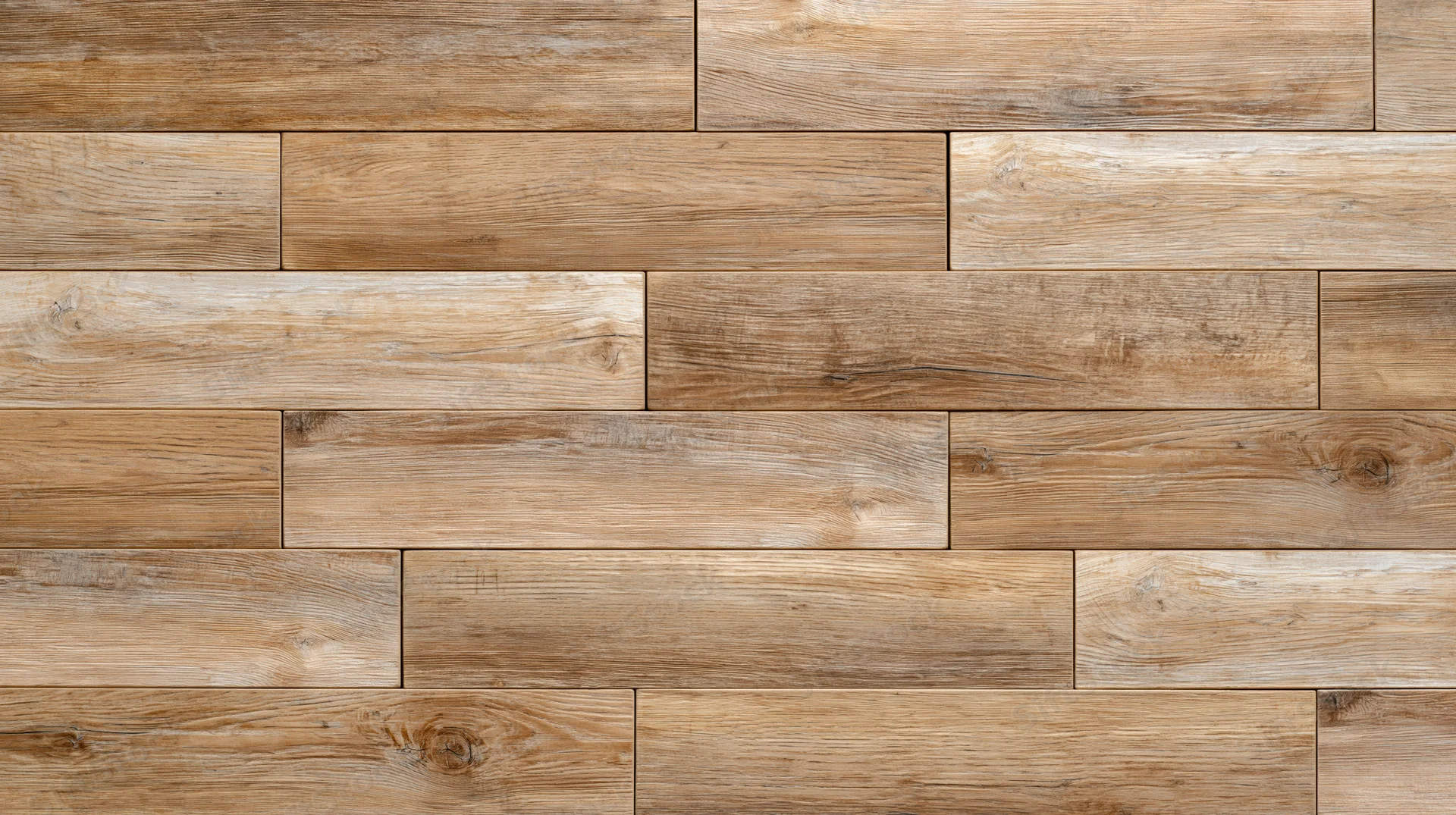 Horizontal wooden floorboard planks arranged in a staggered pattern for interior flooring