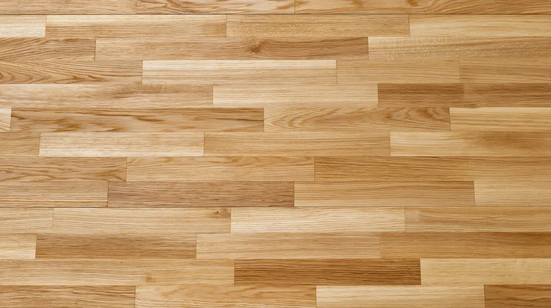 Close-up of light oak hardwood floor planks arranged in a staggered pattern