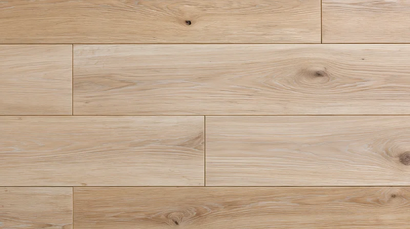 Close-up of light oak hardwood flooring planks arranged in a staggered pattern