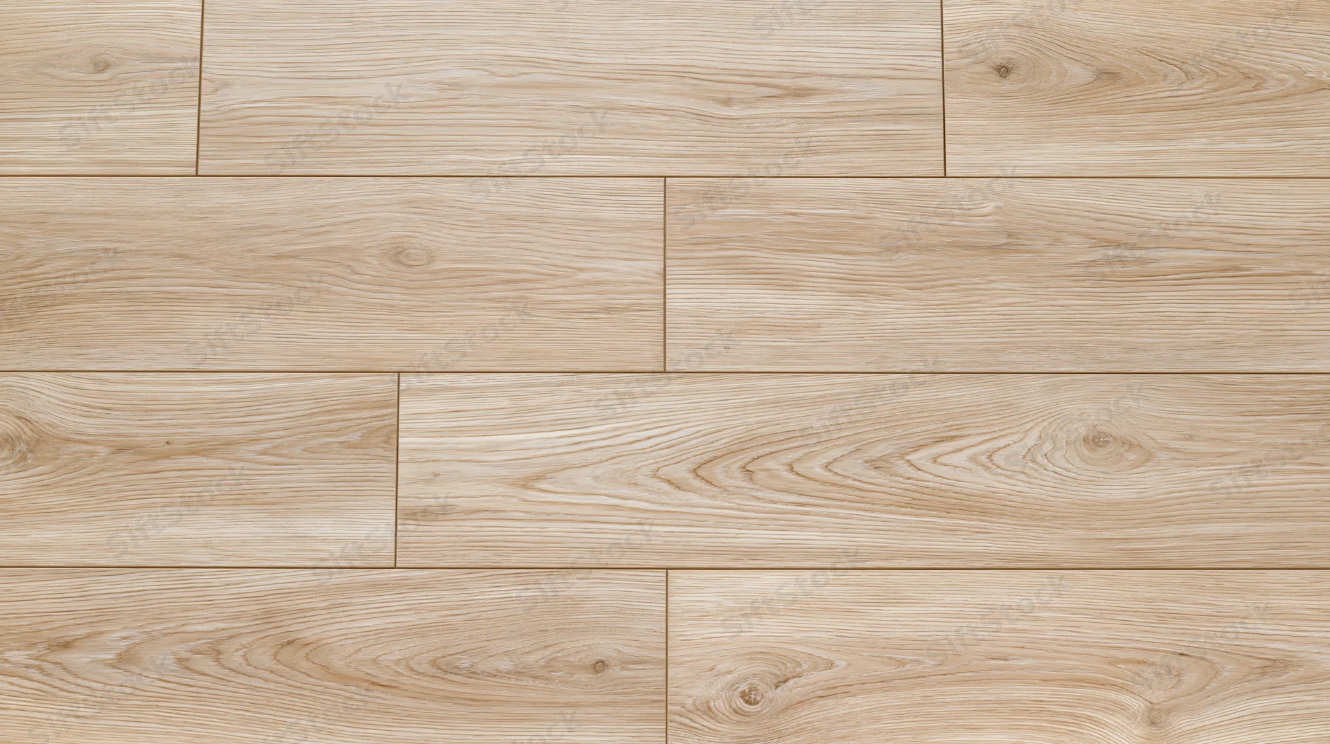 Close-up of light oak hardwood flooring planks arranged in a staggered pattern