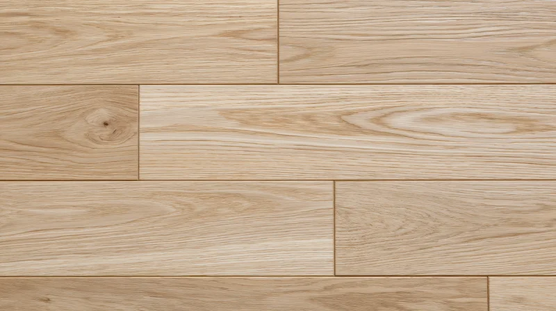 Close-up of light oak hardwood flooring planks arranged in a staggered pattern