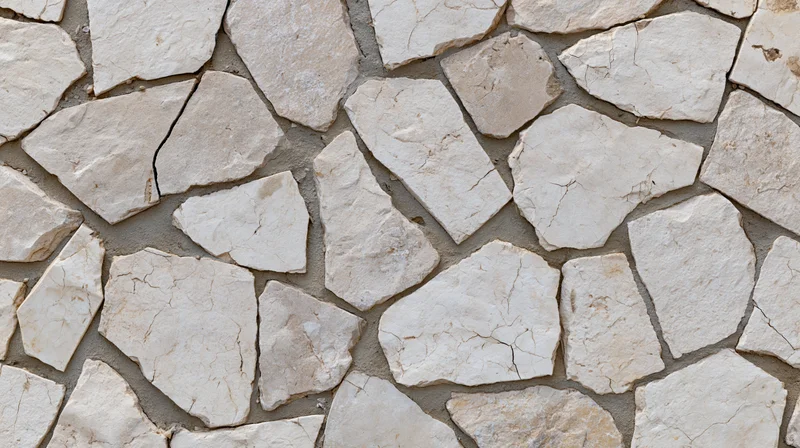 Irregular broken limestone mosaic pavement surface in close-up flat view