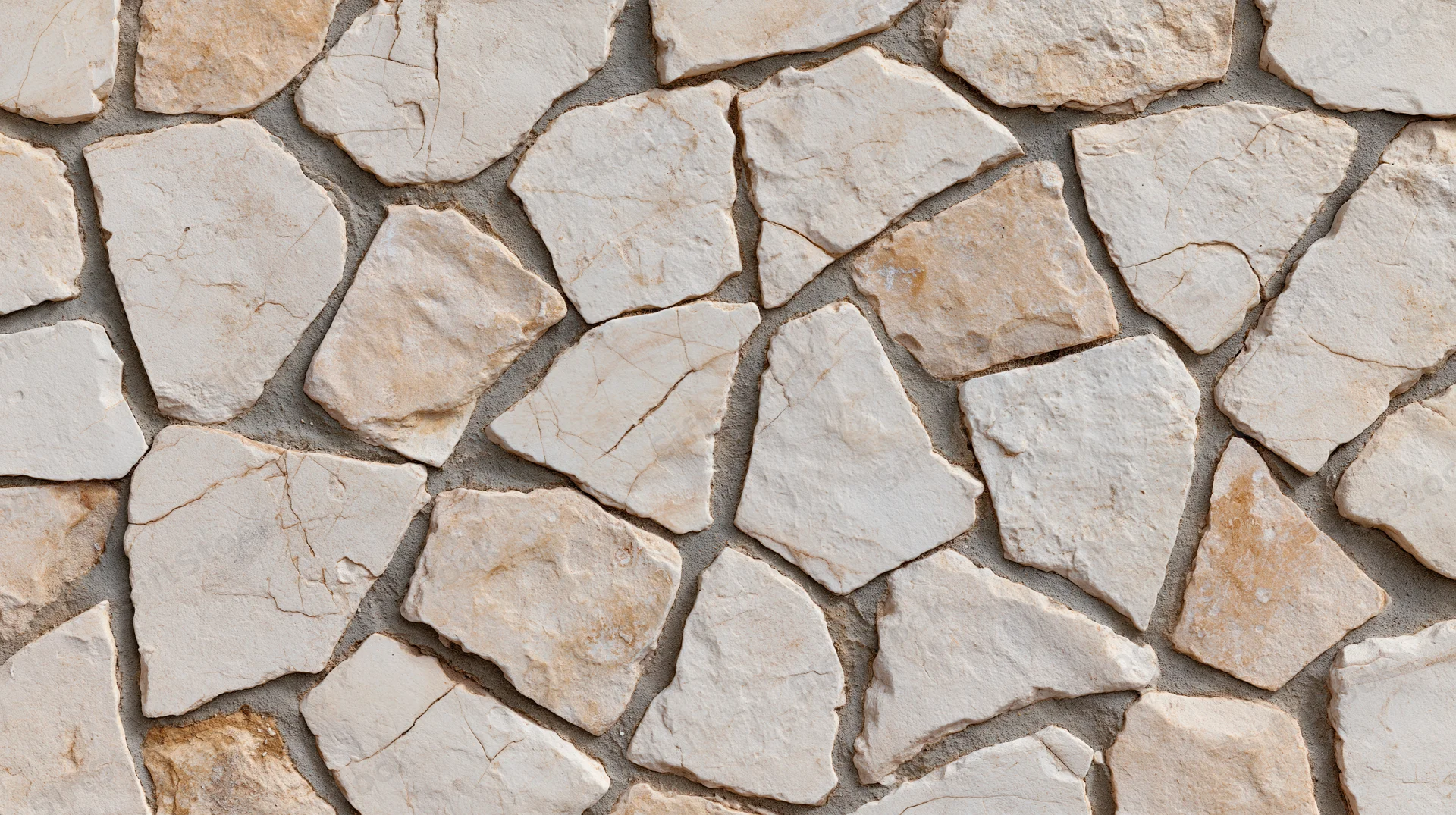 Close-up of irregular broken limestone mosaic pavement with natural texture and earthy tones