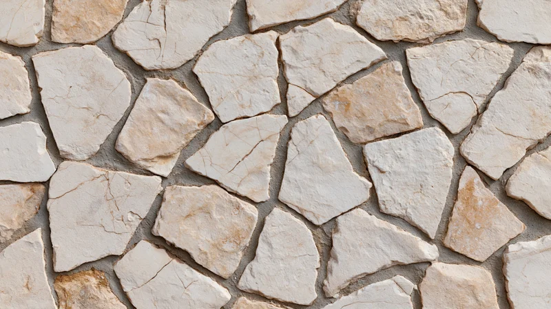 Close-up of irregular broken limestone mosaic pavement with natural texture and earthy tones