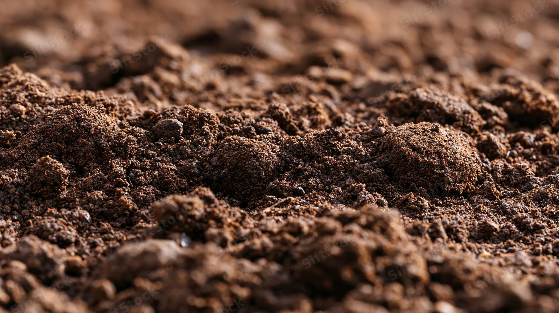 Close-up of freshly tilled dark garden soil with rich texture and organic matter