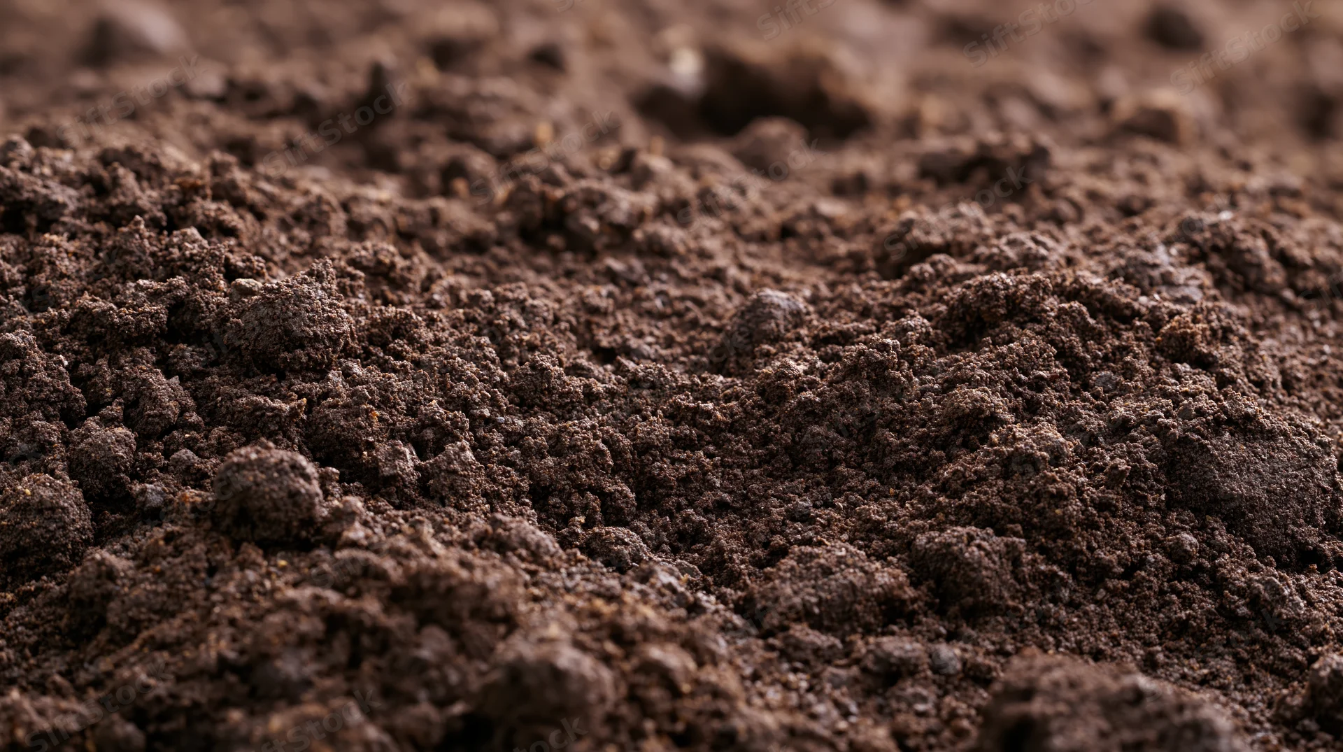 Close-up of dark tilled garden soil with rich texture and organic matter