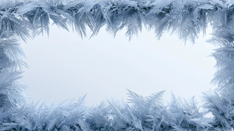 Frost crystal formations arranged as a frame with copyspace in the center