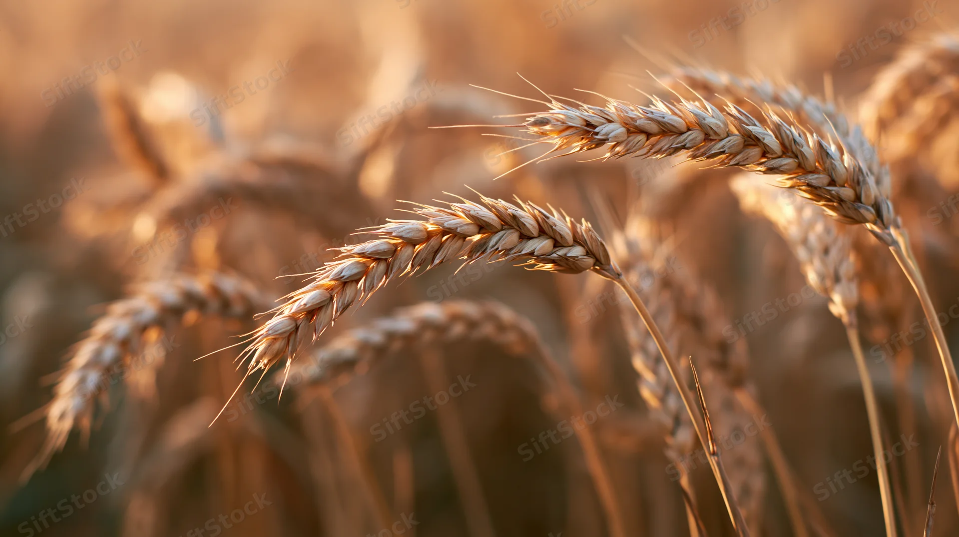 Close-up of ripe wheat stalks in a golden summer field