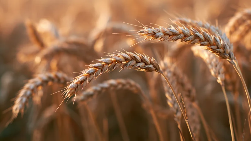 Close-up of ripe wheat stalks in a golden summer field