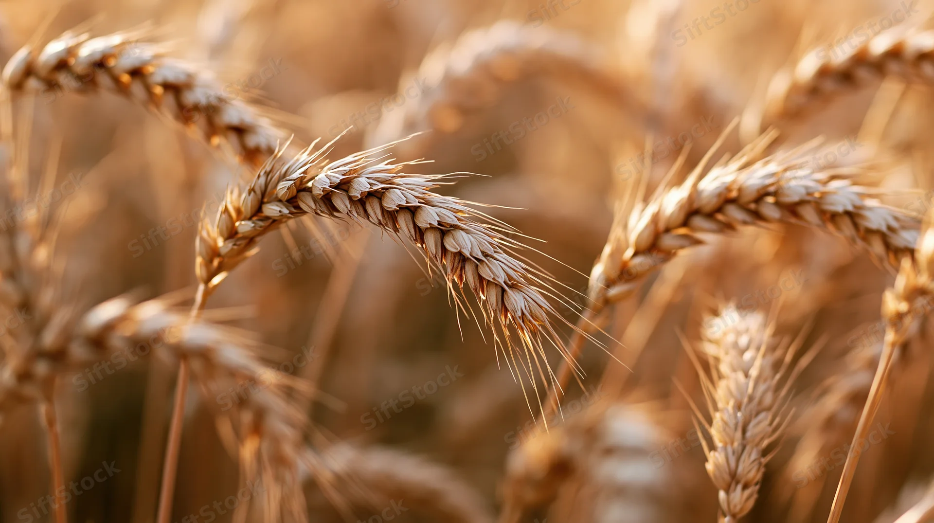 Close-up of ripe wheat stalks in a summer field