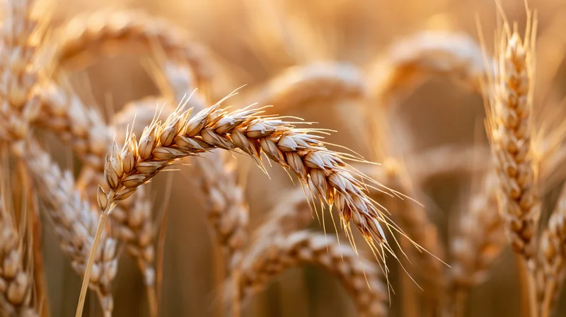 Close-up of ripe wheat stalks in a summer field