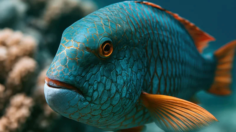Close-up of a large tropical reef fish facing forward in underwater coral environment