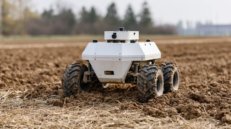 Autonomous robot navigating tilled soil in a farm field
