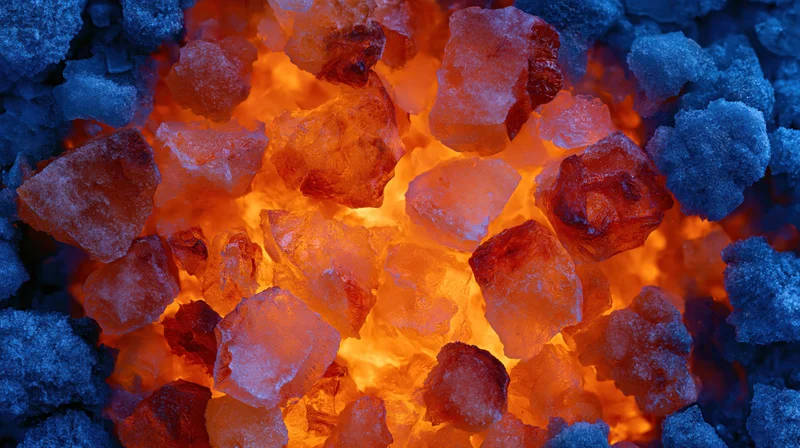 Crushed ice chunks piled densely with warm backlight glowing through translucent pieces