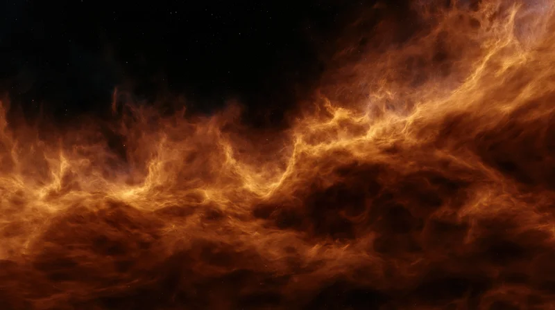 Glowing nebula cloud filling the frame with wispy filaments against dark space