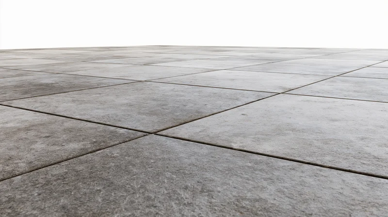 Concrete tile floor receding into perspective with white background