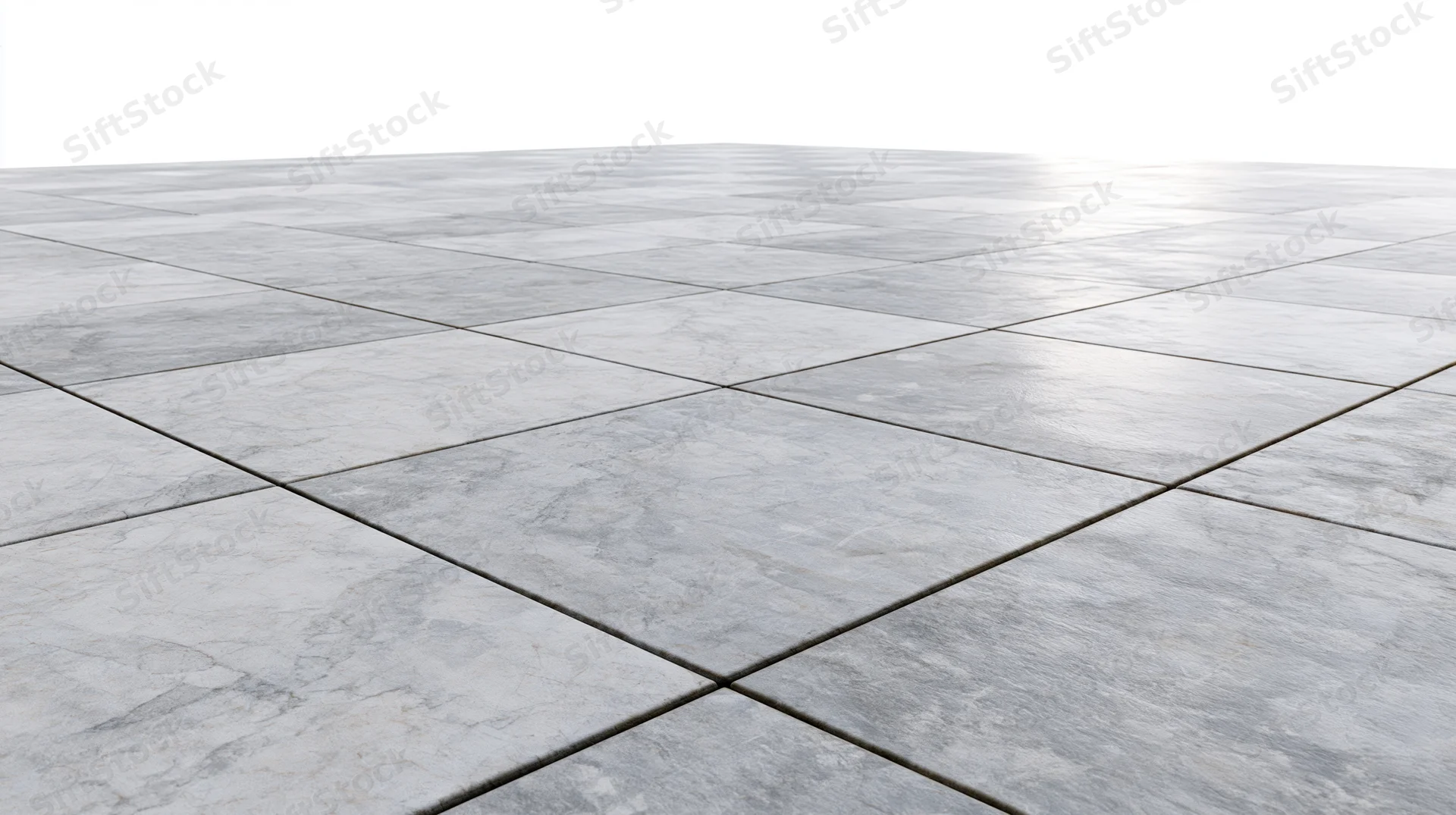 Grey marble tile floor receding into the distance with clean grout lines and smooth surface