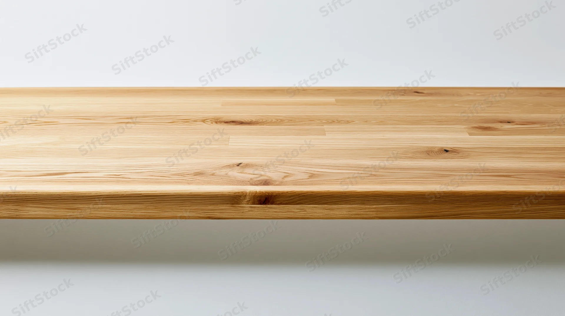 Light oak wooden tabletop surface against white background with copyspace