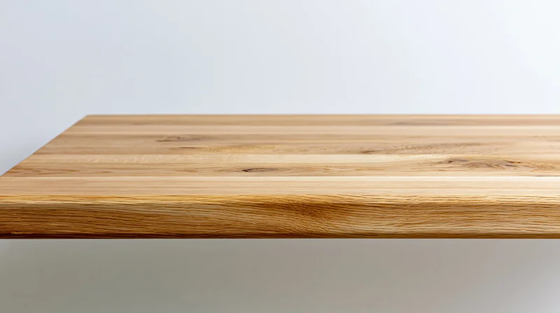 Light oak wooden tabletop surface viewed from slightly above against white background