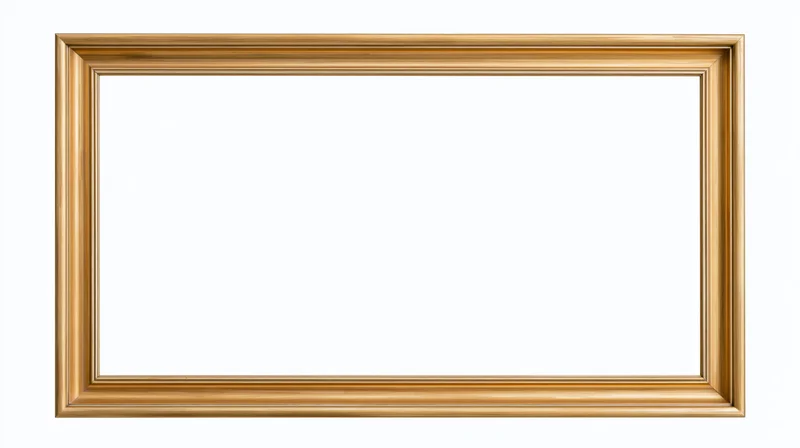 Empty rectangular gold picture frame with simple molded edges isolated on white