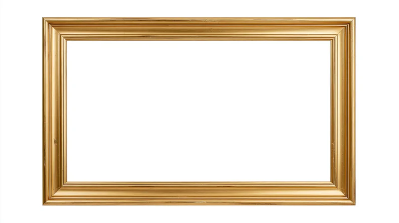 Empty rectangular gold picture frame with molded edges on white background