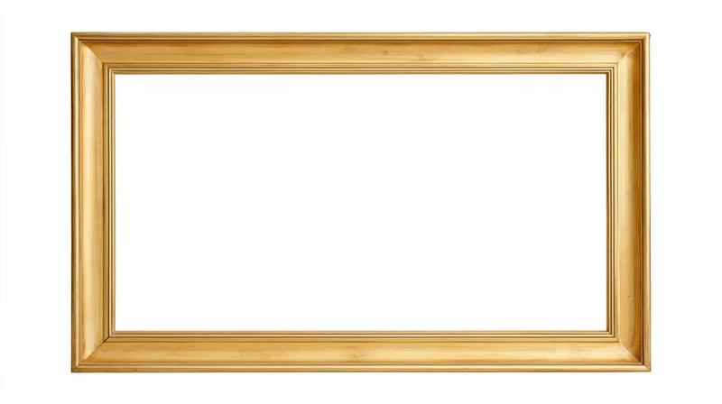Empty rectangular gold picture frame with simple molded edges on white background