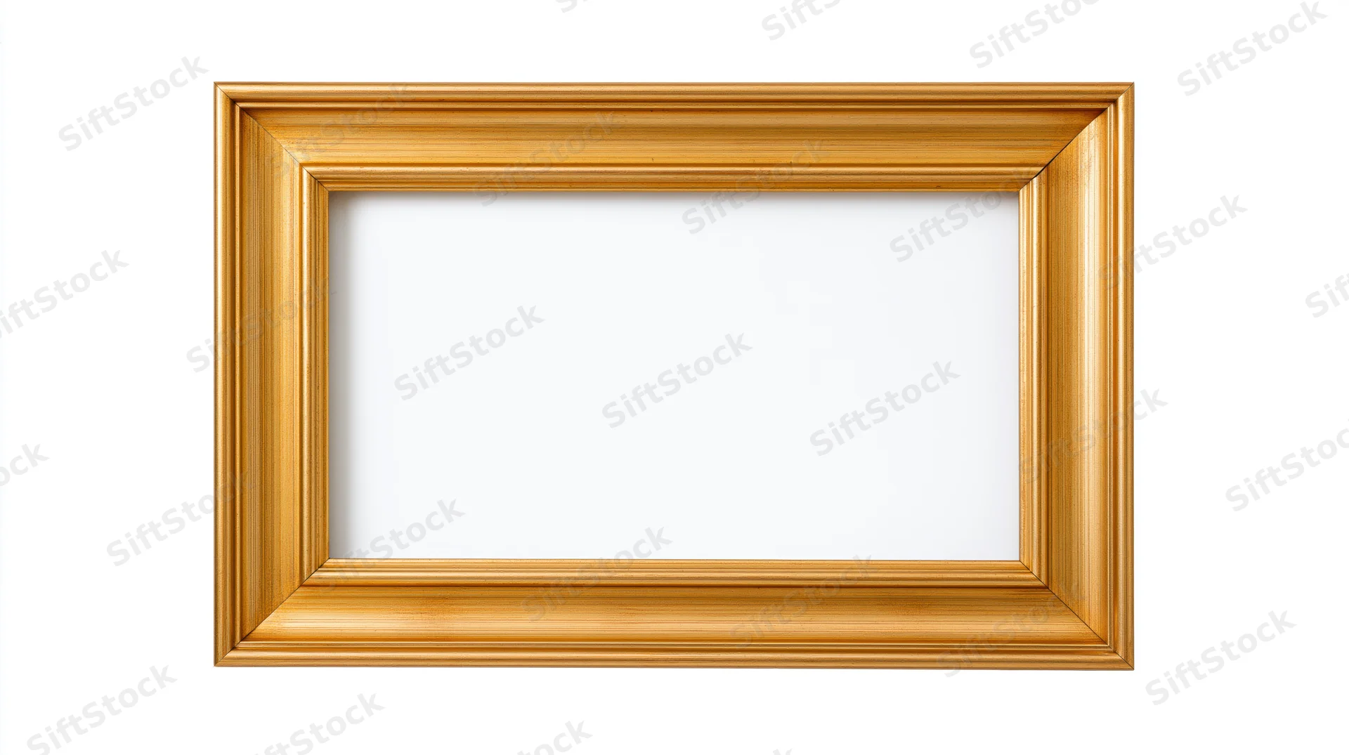 Empty gold picture frame with simple molding details isolated on white