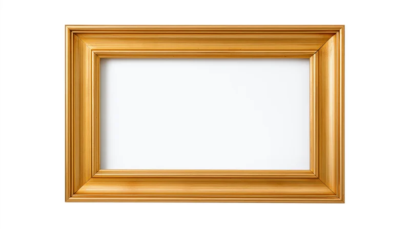 Empty gold picture frame with simple molding details isolated on white