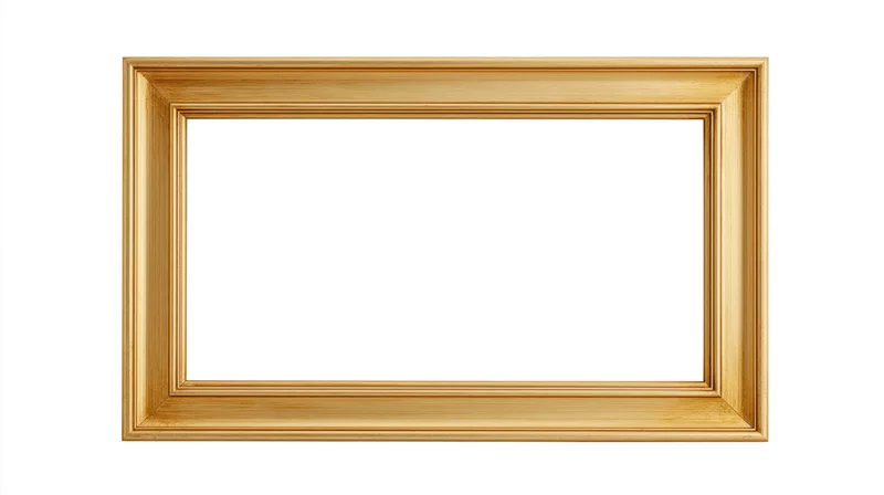 Empty rectangular gold picture frame with simple molding detail isolated on white