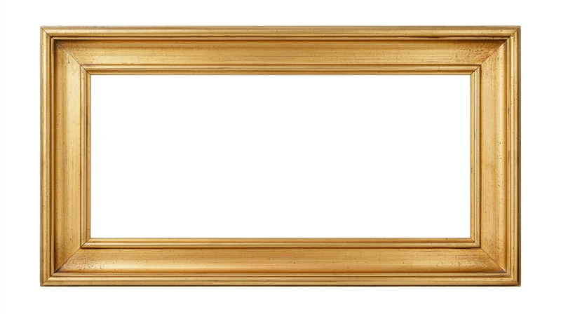 Empty gold picture frame with simple molding detail isolated on white background